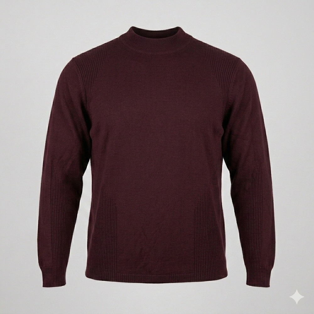 Jhane Barnes Sweater Mens L 100% Silk Mock Neck Burgundy Solid Regular Fit 90s